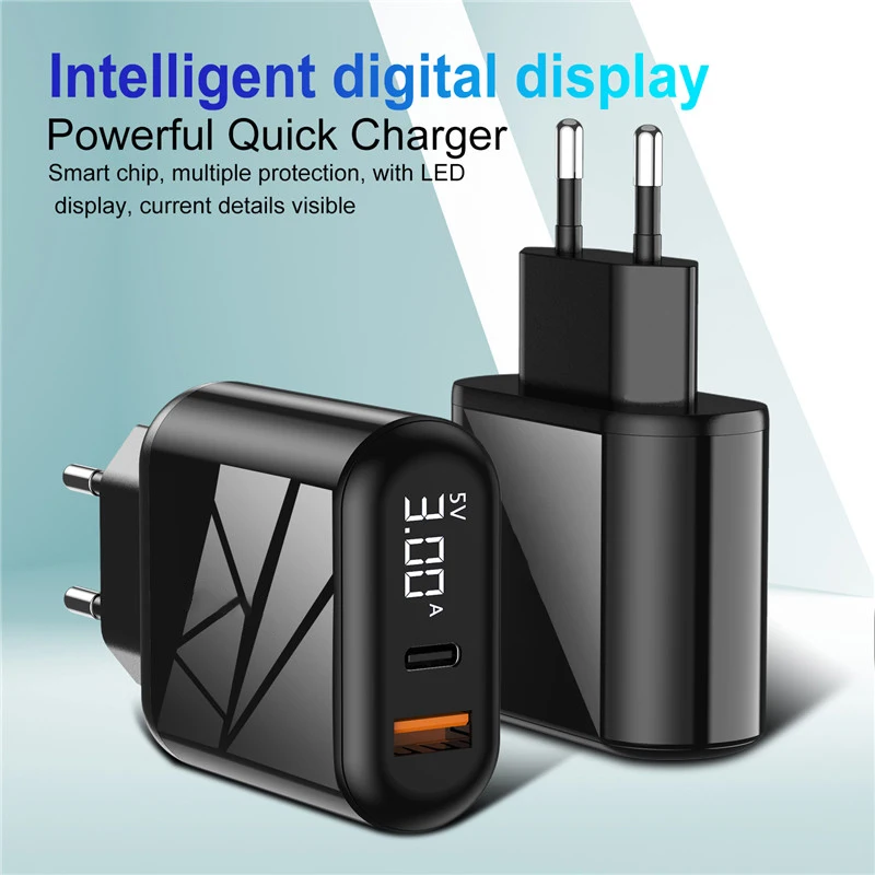 Быстрая зарядка USB зарядное устройство QC 3 0 PD светодиодный дисплей Мобильный