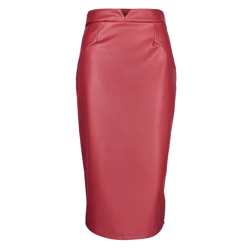 Женская офисная юбка-карандаш, Элегантная черная юбка из искусственной кожи с высокой талией в офисном стиле, модель 2020 года, женские миди ю... от AliExpress WW