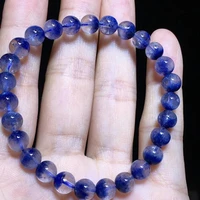 top natural blue dumortierite quartz rutilated crystal bracelet 7mm women men gemstone round beads rare reiki stone aaaaa