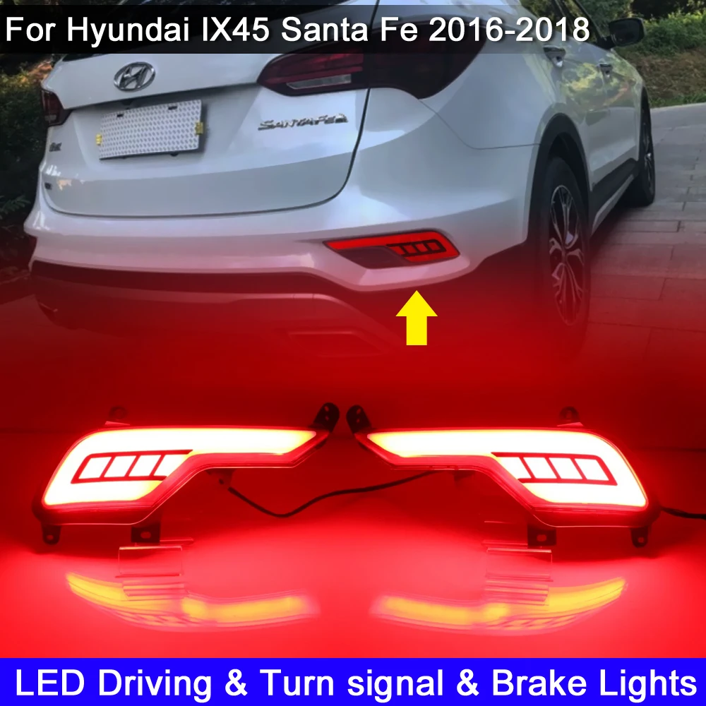 Para Hyundai IX45 Santa Fe 2016 2017, 2018 LED Reflector de parachoques trasero lámpara de luz con freno luz de freno de señal de vuelta de las luces