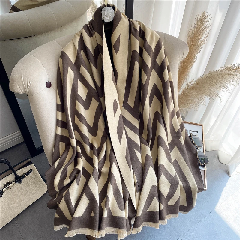 

Lady Cashmere Winter Scarf For Women Design Print Pashmina Shawls Female Wraps Blanket Hijab Thick Warm Bufanda Stoles