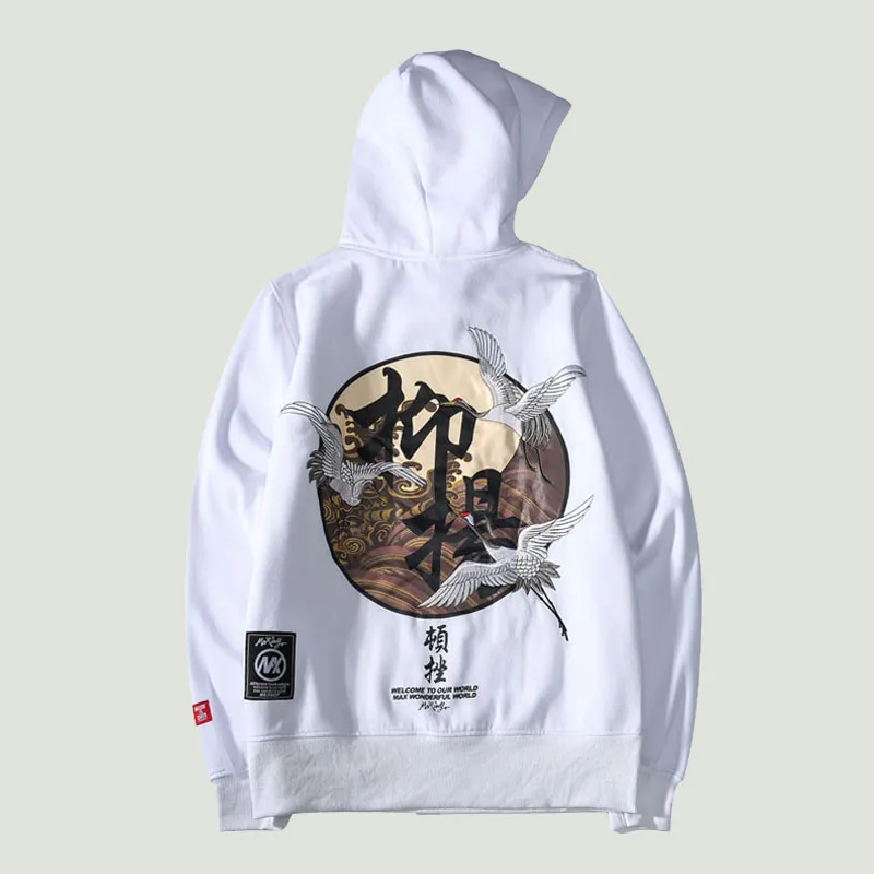 

Flying Crane Embroidery Hooded Pullover Mens 2021 New Hip Hop Streetwear Casual Printing Oversized Couples Hoodies Sweatshirts