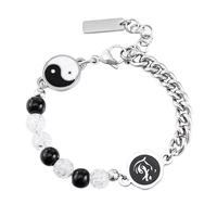 stylish personality bangles stainless steel black and white beads tai chi bracelets for men and women