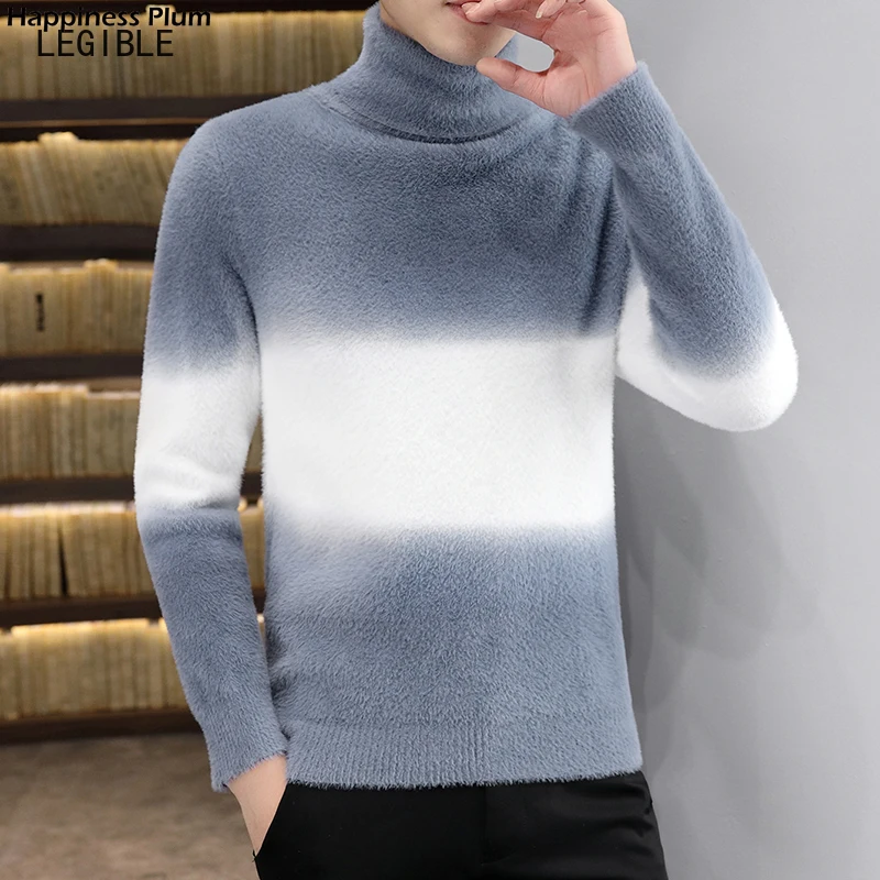 

Winter Thick Warm Turtleneck Sweater Men Brand Patchwork Mens Sweaters Slim Fit Pullover Men Knitwear Male