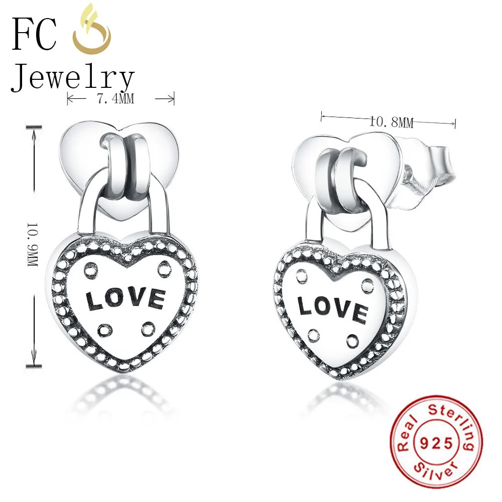 Женские серебряные замочек FC Серьги пусеты в стиле Love Lock из стерлингового