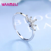 925 sterling silver cute adjustable crystal rings for women girls wedding engagement fashion jewelry valentines day gift