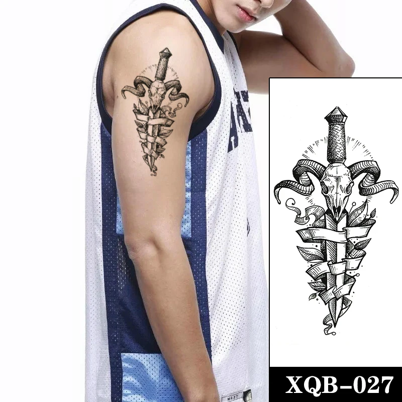 

Waterproof Temporary Tattoo Sticker Black Skull Angle Knife Leaves Line Fake Tattoos Flash Tatoos Arm Leg Body Art for Women Men