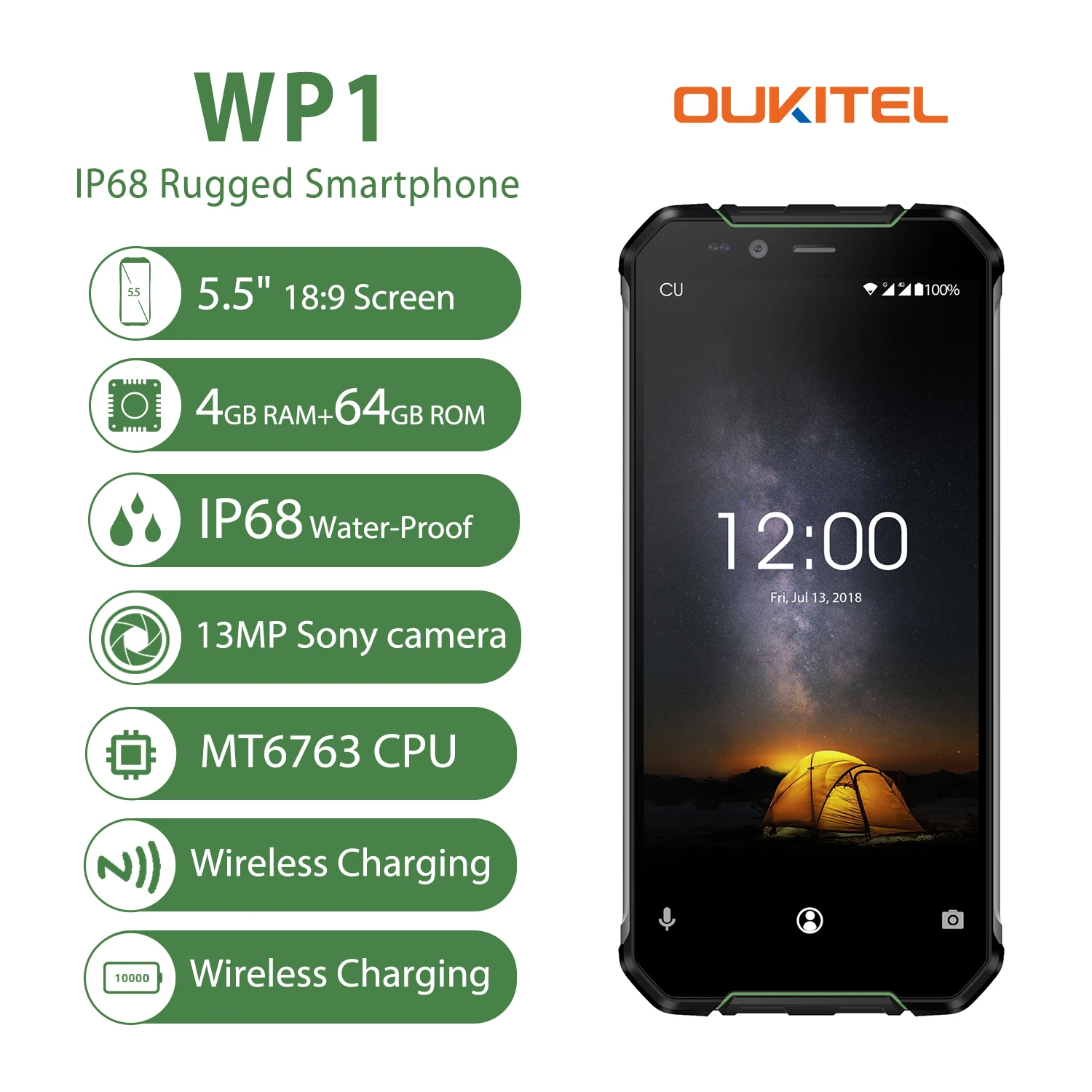 OUKITEL WP1 IP68 водонепроницаемый смартфон 4 Гб 64 MTK6763 Восьмиядерный мобильный телефон 5