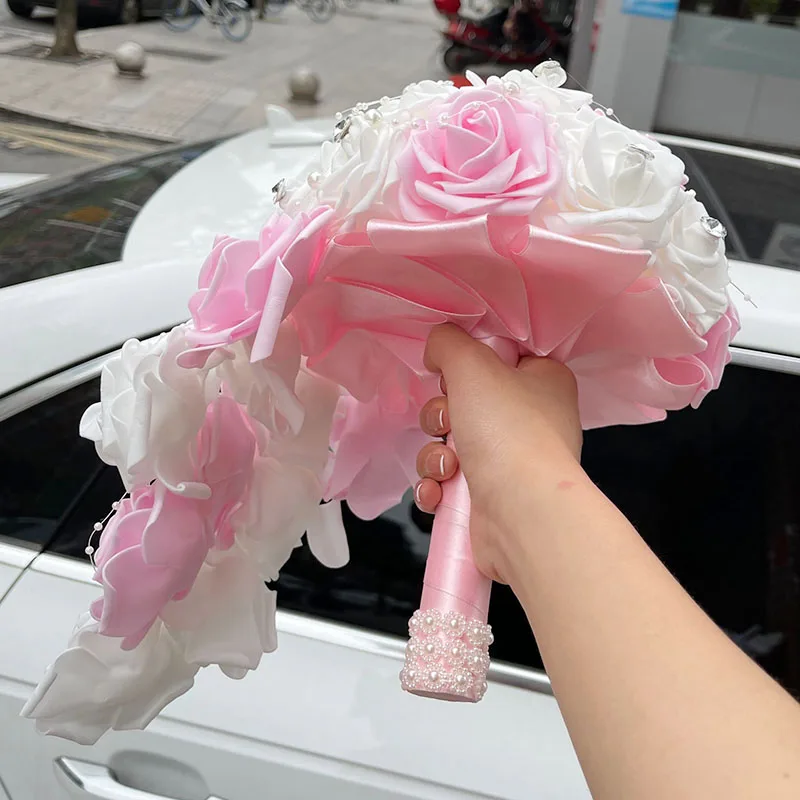 Длинные водопад Новый Букеты свадебные туфли невесты жемчужные стразы в форме