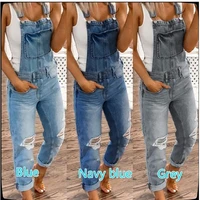 womens strap pants with holes washed slim one piece pants