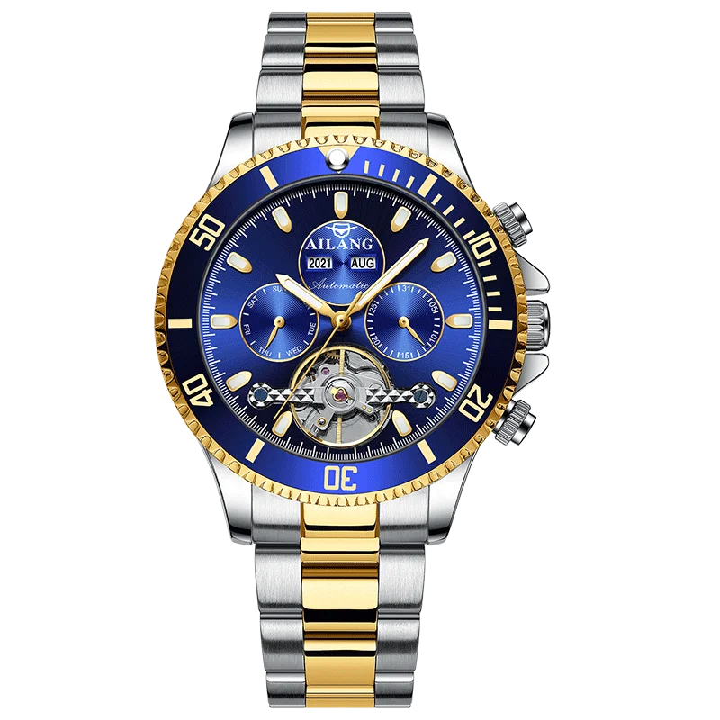 

AILANG Fashion Mens Mechanical Watch Stainless Steel Luminous Waterproof Week Calendar Automatic Tourbillon Men Wristwatches