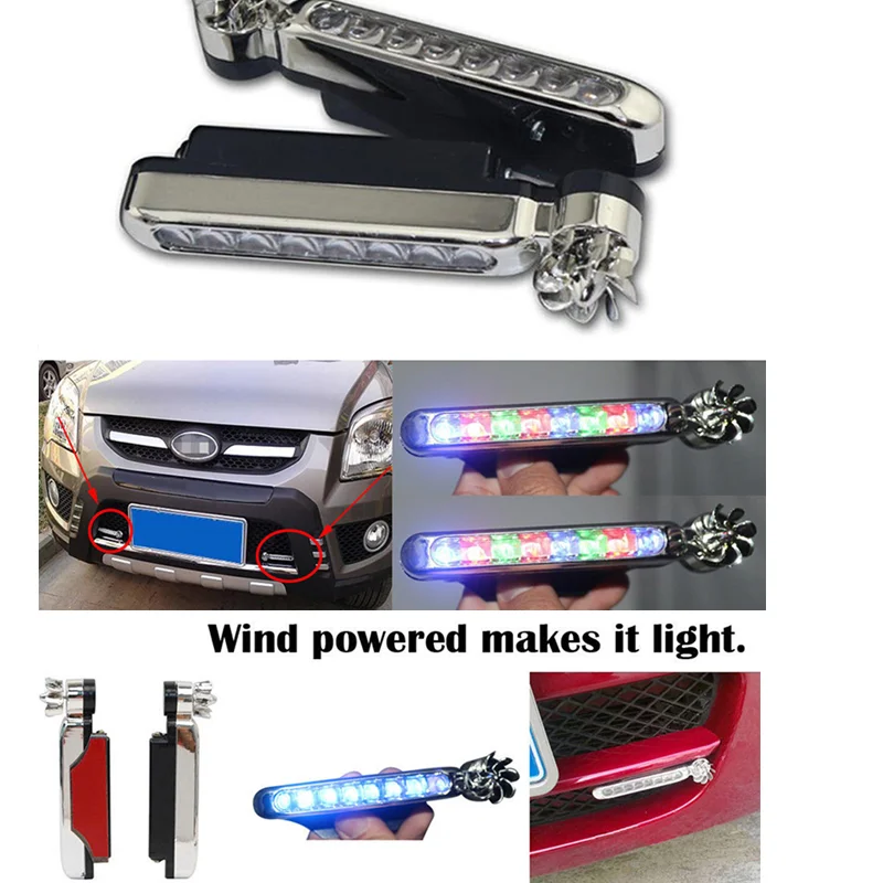 

Wind Powered 8 LED Car DRL Daytime Running Light Fog Head Lamp Bulbs Headlight Lamp