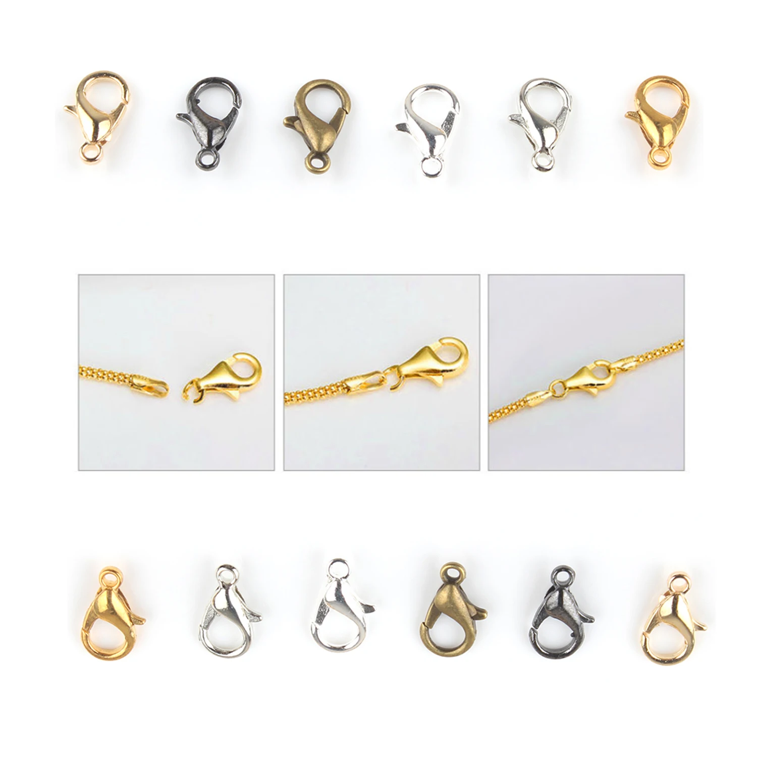 

Застежка-карабин из смешанного сплава, крючки, Концевики, детали для ожерелья, браслета, цепи, 50 шт., 6 цветов, 10/12/14 мм