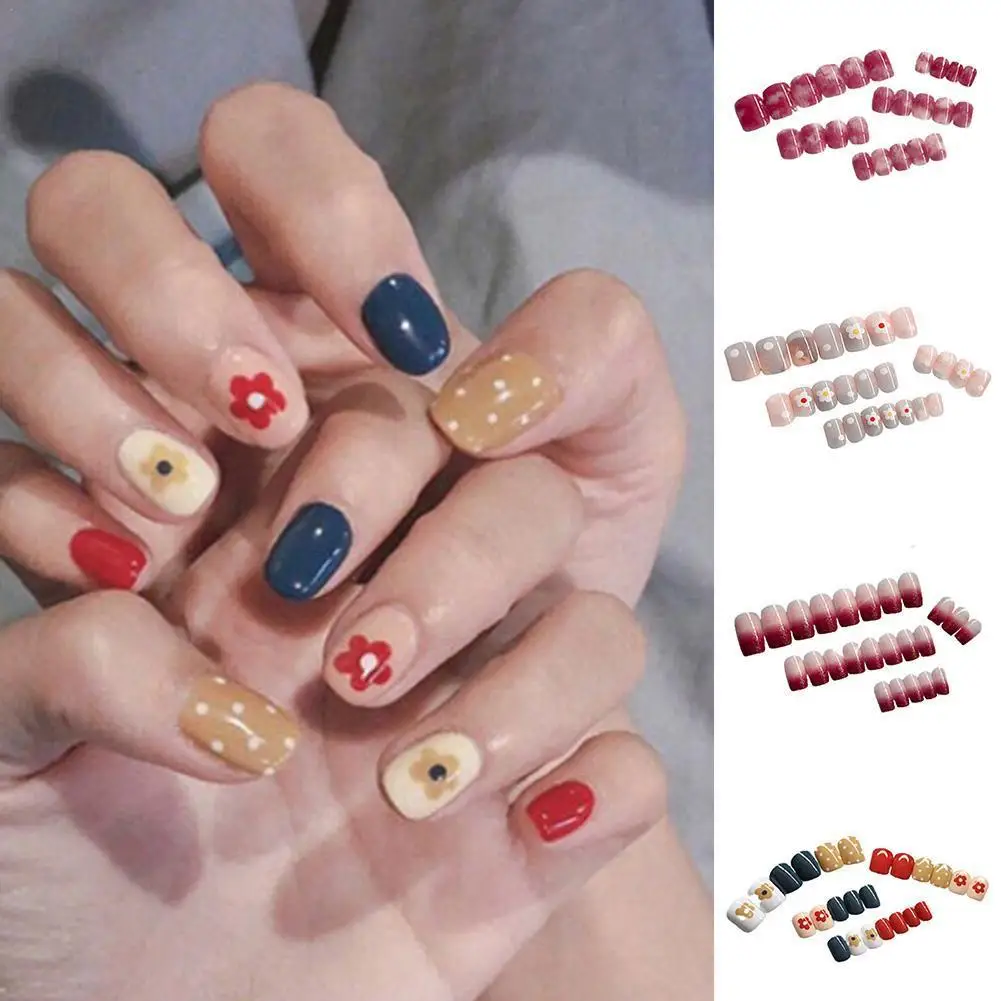 

24pcs Fake Art Press On Nails With Glue Designs Set Multi-Color Ballet Nail Patches Wearable Fake Nails Full Cover Nail Tips