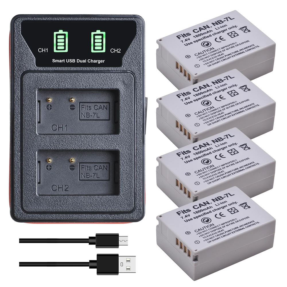 4 шт. NB-7L NB 7L NB7L батарея + Новый светодиодный USB двойное зарядное устройство для Canon