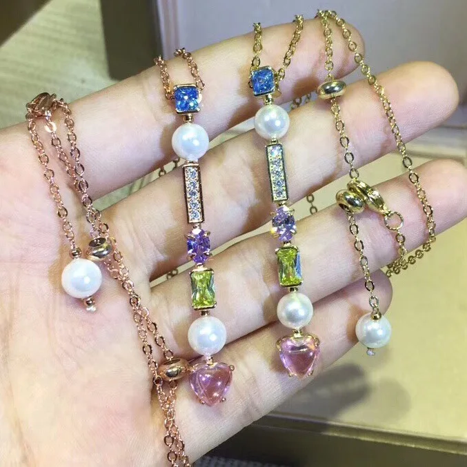 Новинка 2020 романтическая разноцветная подвеска с розовым/голубым топазом