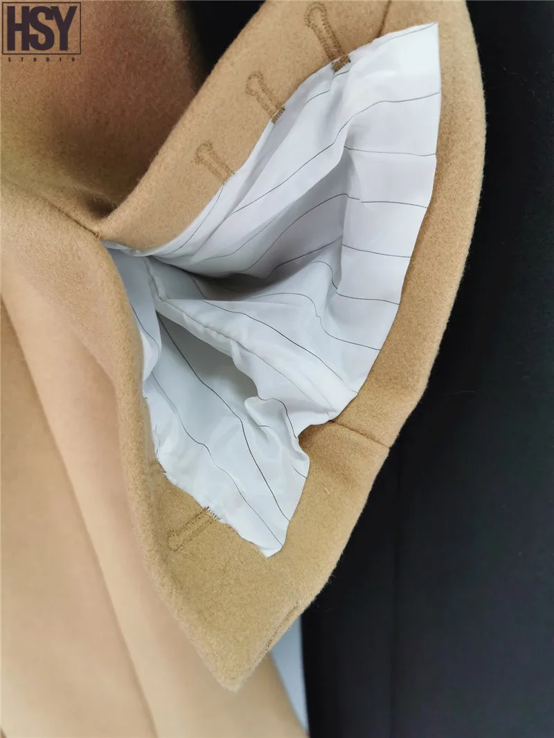 【Hsy】 2019 Осень Зима Новая Женская шерстяная ветровка с металлической пряжкой на