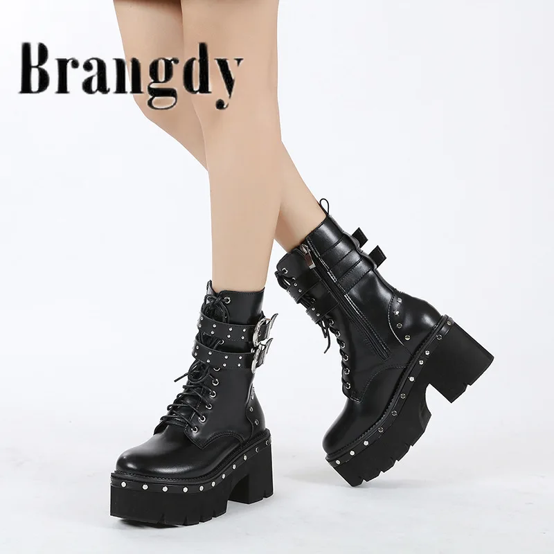 

Ботильоны женские с заклепками на толстой подошве, размер 43