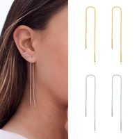 simple gold silver dangle chain earrings for women 925 sterling silver ear needle long charm chain threader earrings jewelry