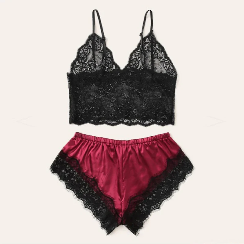 Сексуальная пижама женская кружевные пижамы женские с коротким рукавом летние