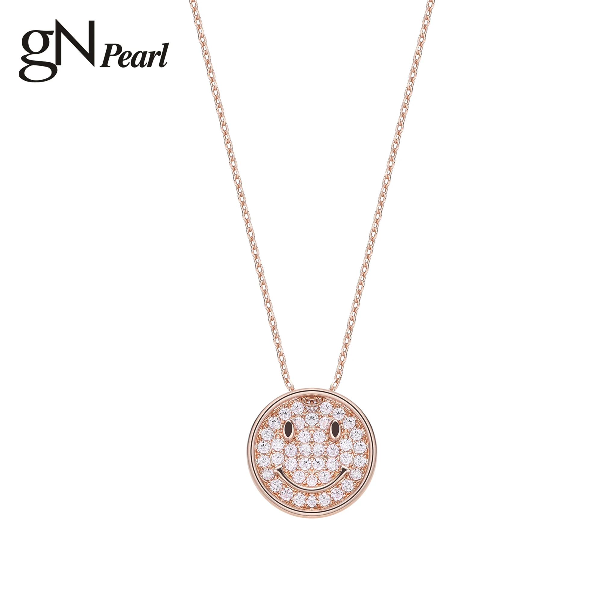 

gN Pearl Necklace Jewelry Women Happy Smile Smiley Face Zircon Birthday Gift Party Minimalism Girls Rose Color Choker