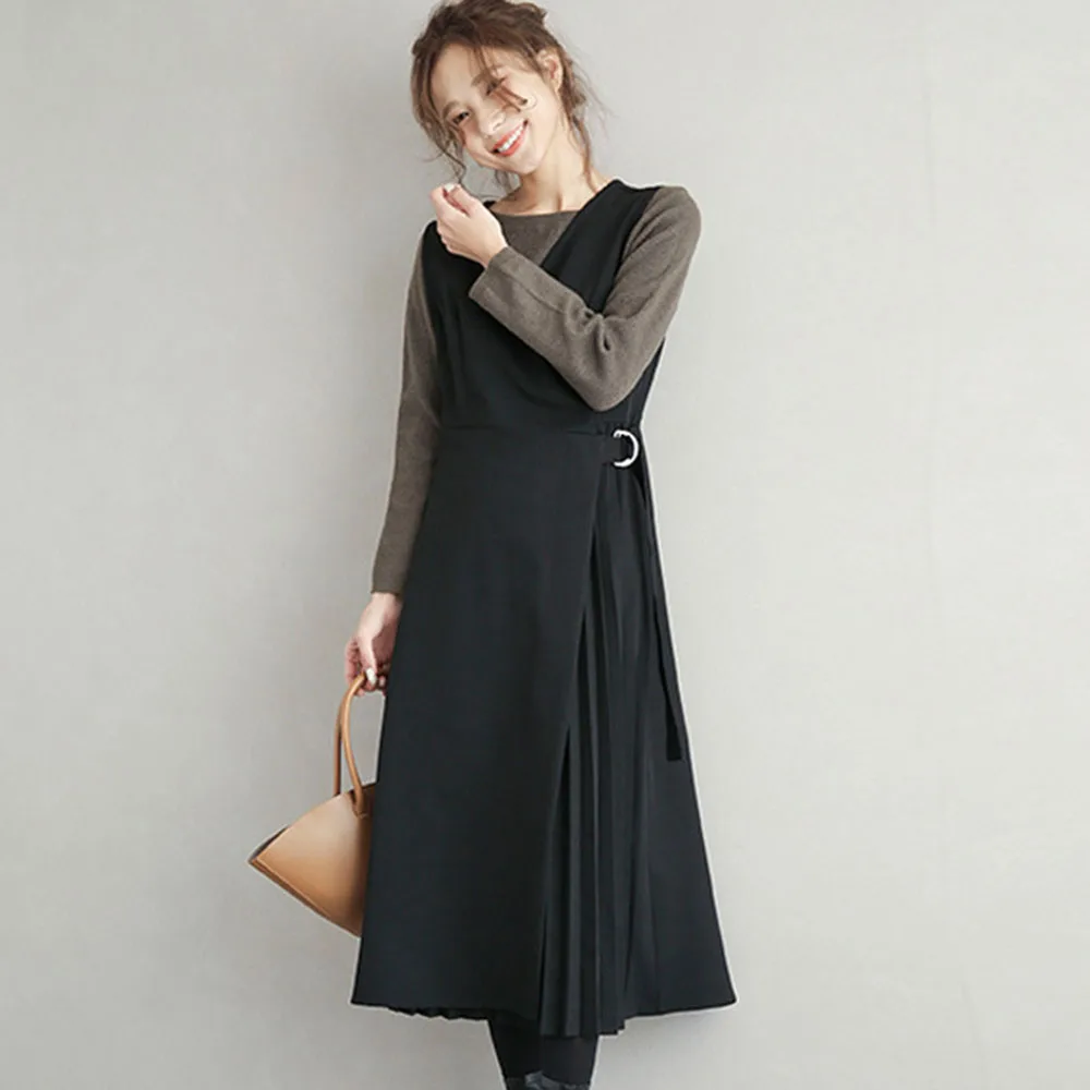 Женское платье без рукавов в Корейском стиле элегантный простой плиссированный