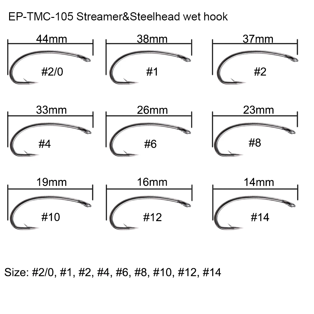 Eupheng, 100 шт., EP-TMC2305, стример, стальной крючок для мокрой рыбалки, 2х тяжелый слегка крючок, изогнутый хвостовик, крючок для ловли нахлыстом