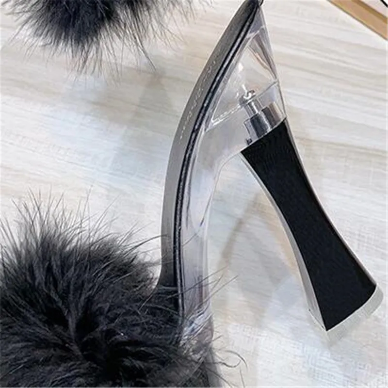 

New Sandals Women Platform Model T Stage Shows 2020 Summer Pumps Sexy High Heels 15/17cm Feathers Bride Wedding Shoes Plus 34-43