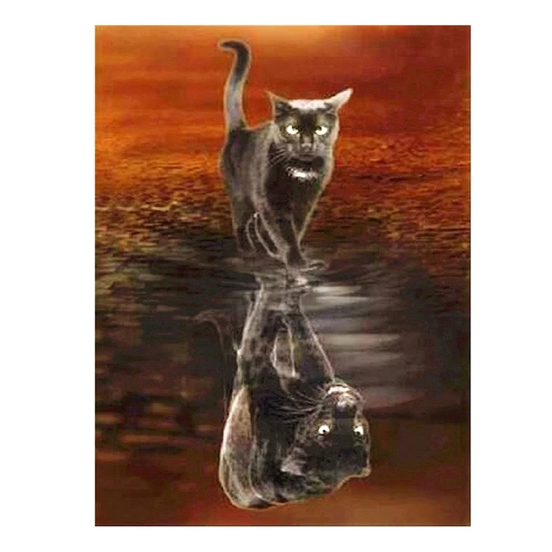 

Diamond Painting Full Circle Diamond Mosaic Children's Room Hand Decoration Black Cat And Panther