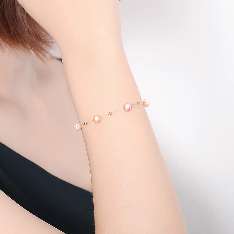 YS 5-6 мм натуральный пресноводный жемчужный браслет Настоящее 18 К желтое золото