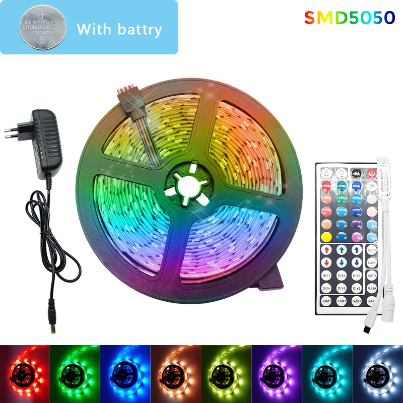 Светодиодная лента с батареями 5 м 10 15 RGB 5050 2835 SMD гибкий диод DC12V 44K полный комплект
