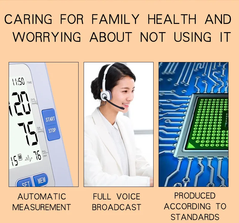 

Blood Pressure Monitor Upper Arm Automatic Digital Pressure Monitor Cuff Home BP Sphygmomanometers with Large LCD Display Voice