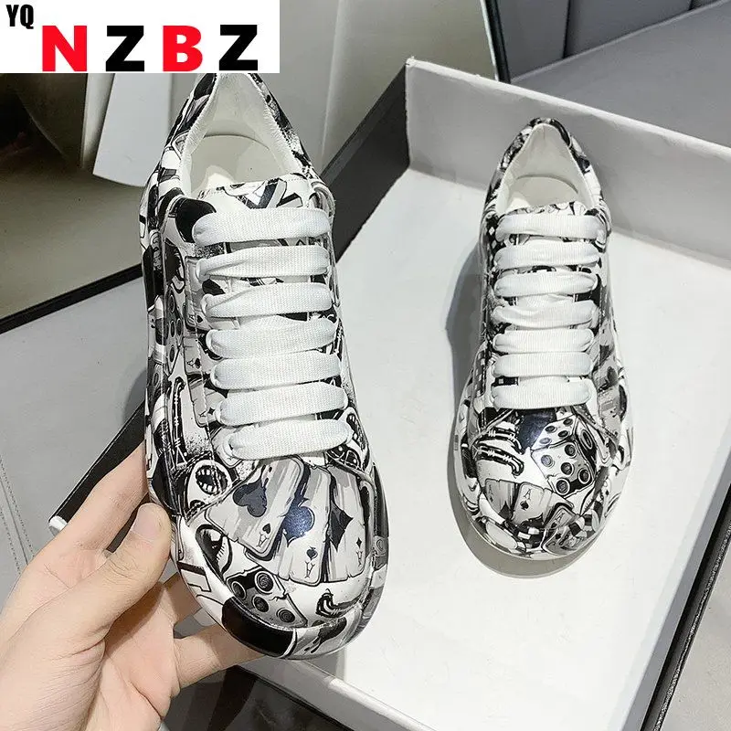 

Thick-soled Increased Women's Sports Shoes Women 2021 New Women's Hand-painted Graffiti White Shoes Outdoor Casual Shoes