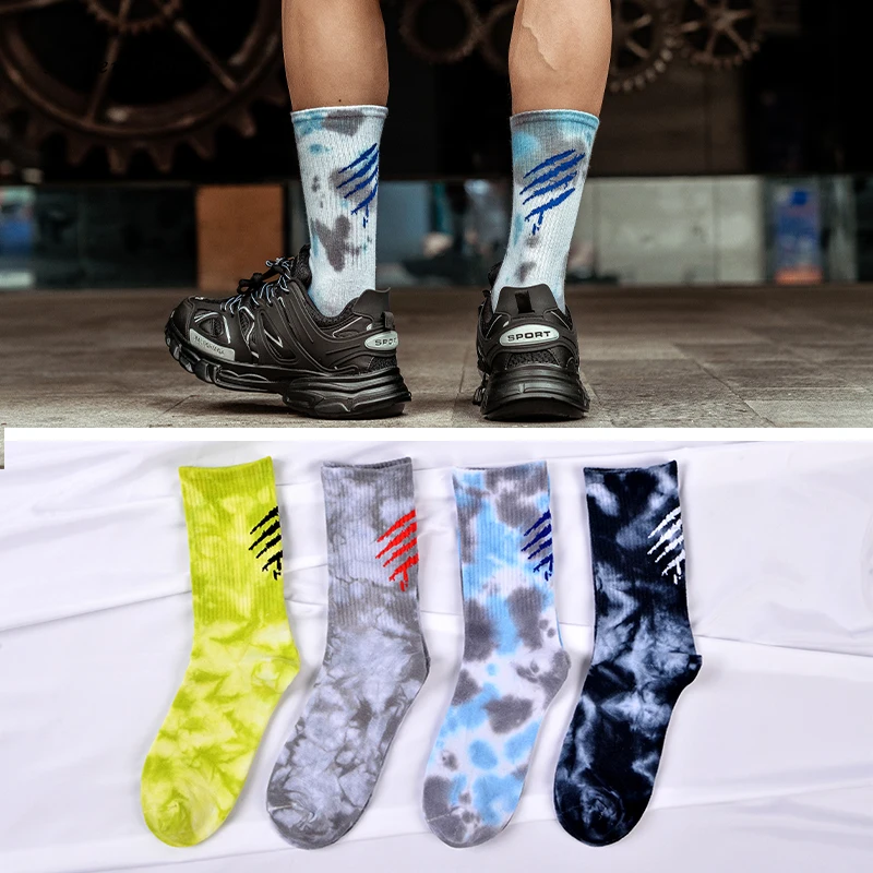 

New Tie-Dye Claw Marks Men and Women Socks Cotton Colorful Vortex Paw Print Funny Harajuku HipHop Fashion Skateboard Sockings