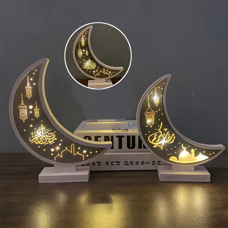 

Wooden Eid Mubarak Ramadan LED Night Light Moon Stars Desk Ornament Gift Light Home Festival Party Celebration Decoration Lamp