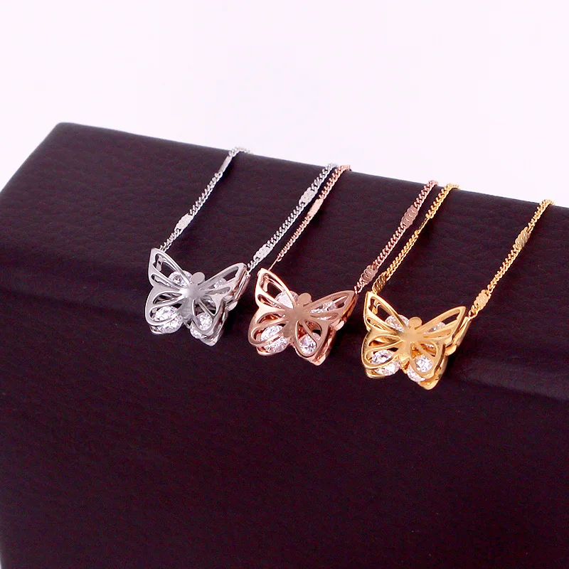 Подвески из нержавеющей стали с кристаллами и бабочками романтические ожерелья