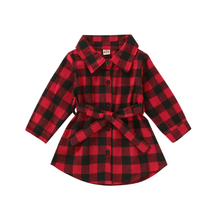 US Christmas Toddler Baby Girl Clothes Long Sleeve Plaids Shirt Dress Outfit Set | Детская одежда и обувь