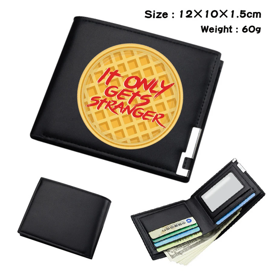 Cute Stranger Things Black PU Wallet Men's Bifold Photo Card Holder Boys Girls Teenager Leather Cosplay Casual Purses Gifts