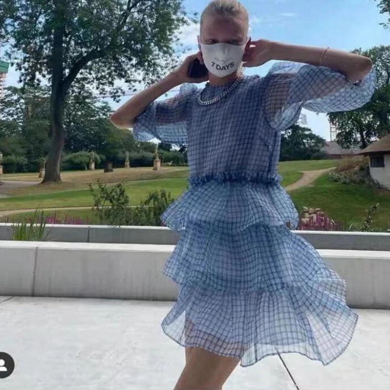 

2021 Woman Plaid Short Dresses
