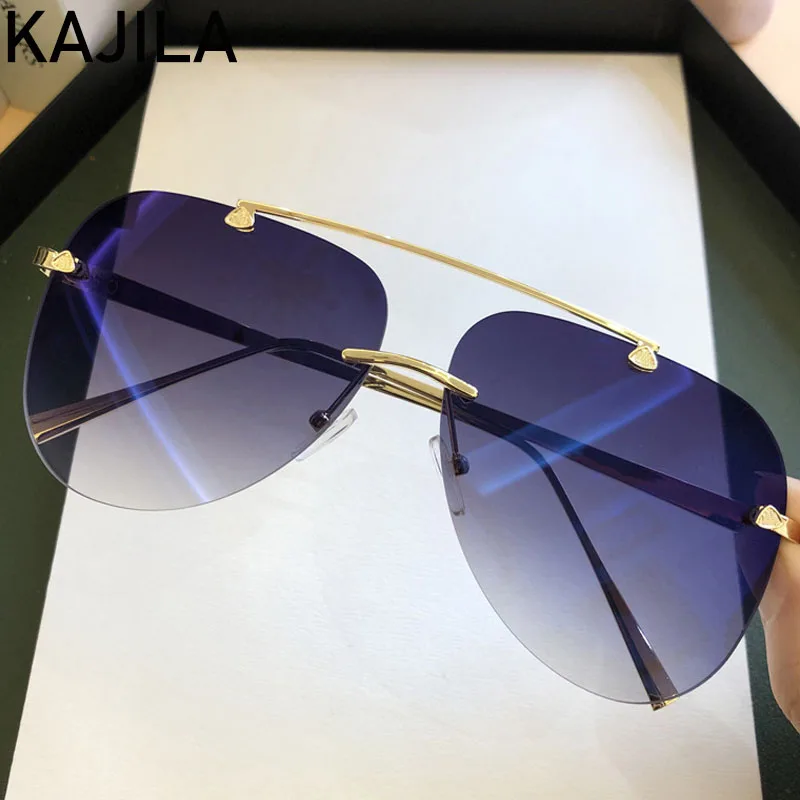 

Oval Rimless Sunglasses Men 2020 Fashion Luxury Brand Shades For Women Vintage Pilot Sun Glasses Driving Lunette De Soleil Femme