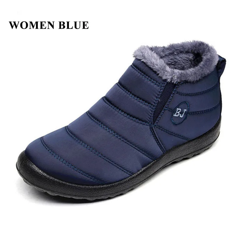 women blue boots Merkmak/Новинка года; Зимняя мужская обувь; модные теплые зимние ботинки; нескользящие водонепроницаемые ботильоны; однотонные ботинки для пар; большие размеры - Цвет: women blue boots