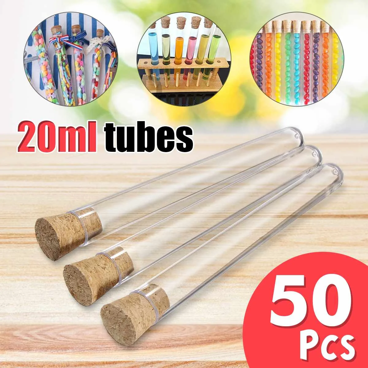 

50Pcs 20ml Plastic Test Tubes With Corks Stoppers Clear Like Glass Wedding Favours Party Candy Container Lab supplies