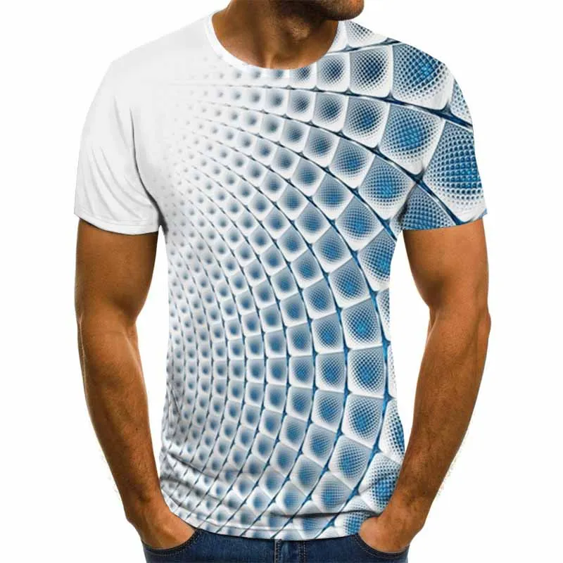 

New Summer Casual Men's T-Shirts 3D Lattice Harajuku Tops Three-Dimensional Spiral T-Shirt O-Neck Shirt Plus Size Streetwear