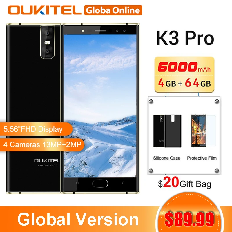 OUKITEL K3 PRO 2 камеры 13MP + 2MP Смартфон Android 9 0 5 &quotOcta Core 4 Гб 64 6000 mаh 9В/2A отпечатков пальцев