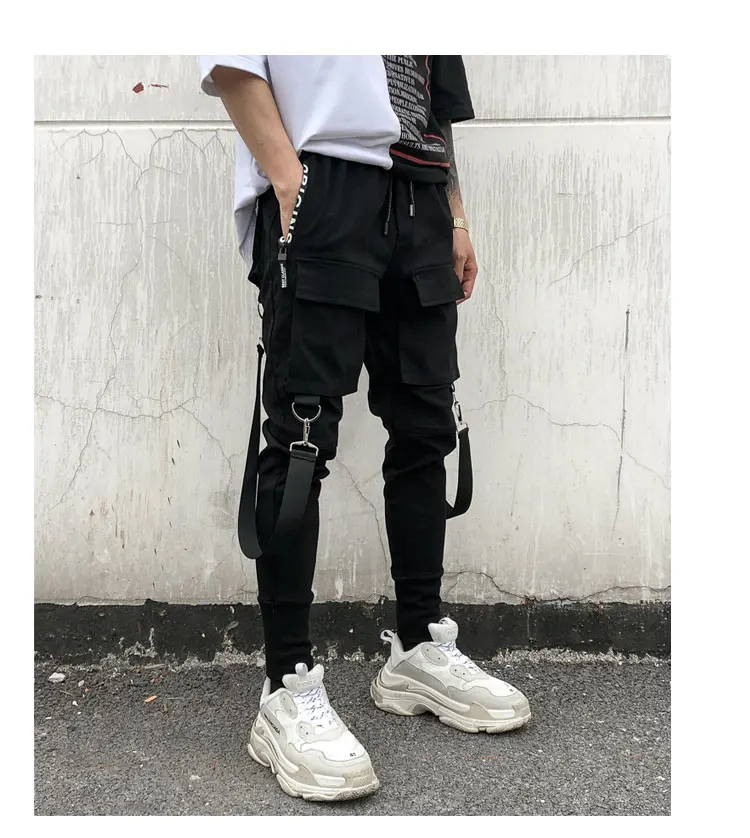 Черные брюки карго для мальчиков в стиле хип хоп штаны шаровары с карманами и
