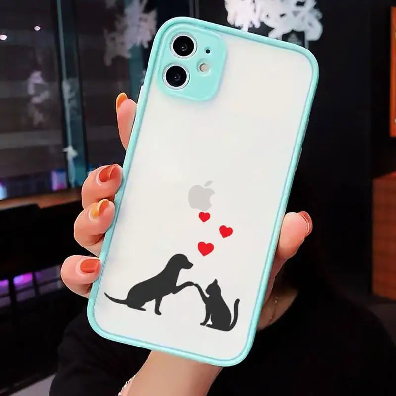 

Cute cats and dogs funny Phone Case Matte Transparent for iPhone 7 8 11 12 s mini pro X XS XR MAX Plus cover funda