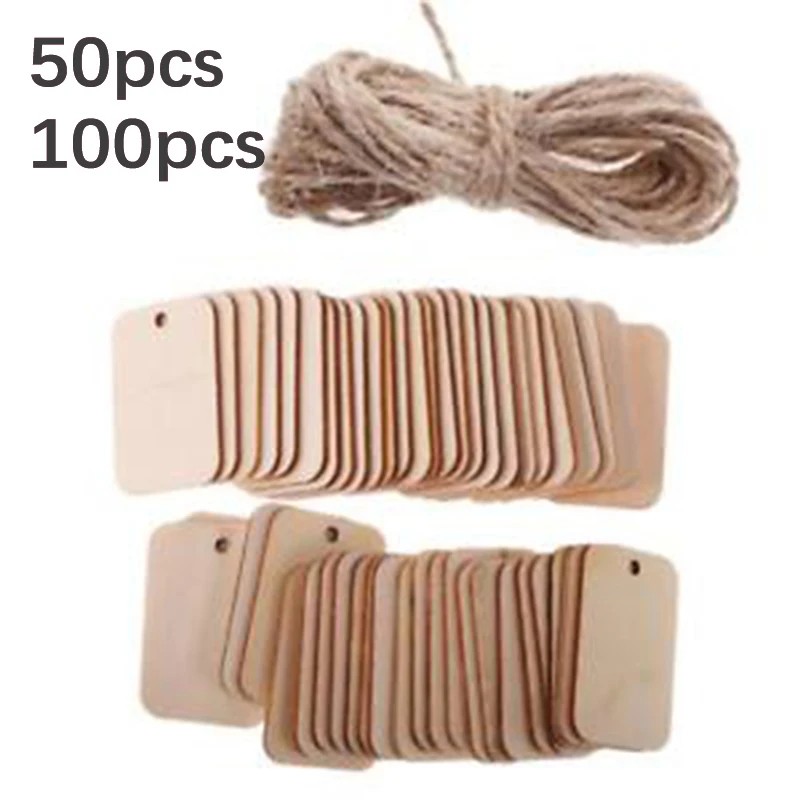 50 шт./100 шт. деревянные этикетка незавершенной прямоугольник пустой древесные