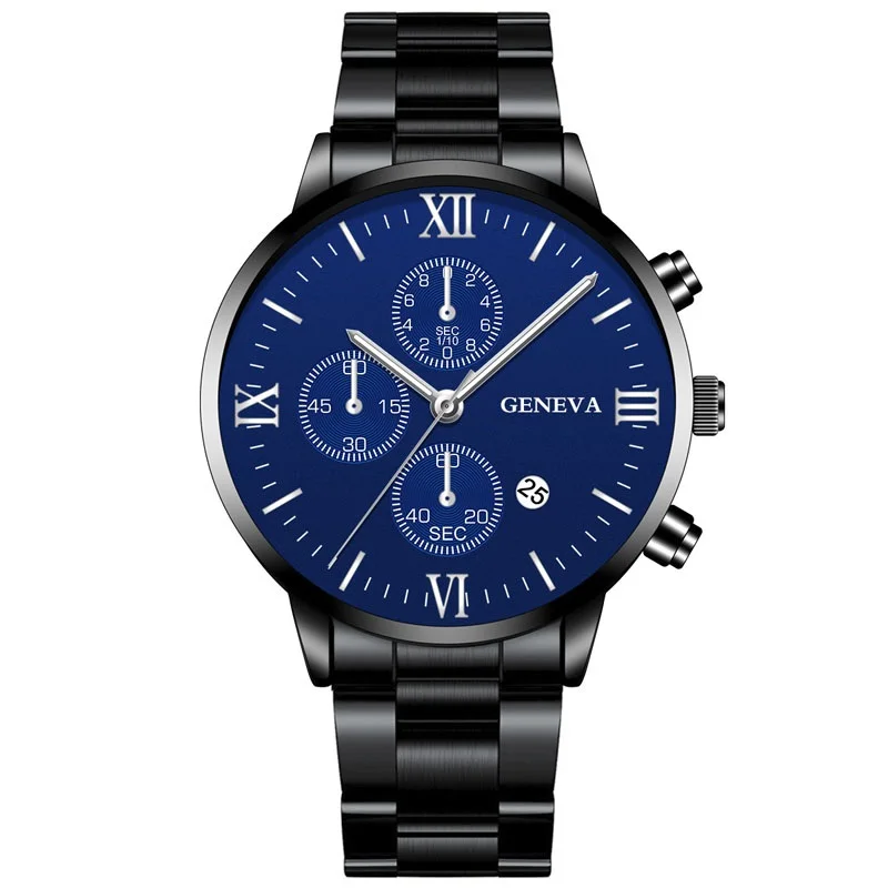 Black Blue Watch Men Fashion Business Watches Luxury Calendar Clock Man Stainless Steel Quartz Wrist Watch reloj hombre - Цвет: Black Blue