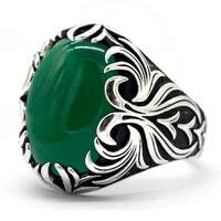 green agate ring for men real 925 sterling silver natural gem stone male punk mask rings retro turkish handmade jewelry gift