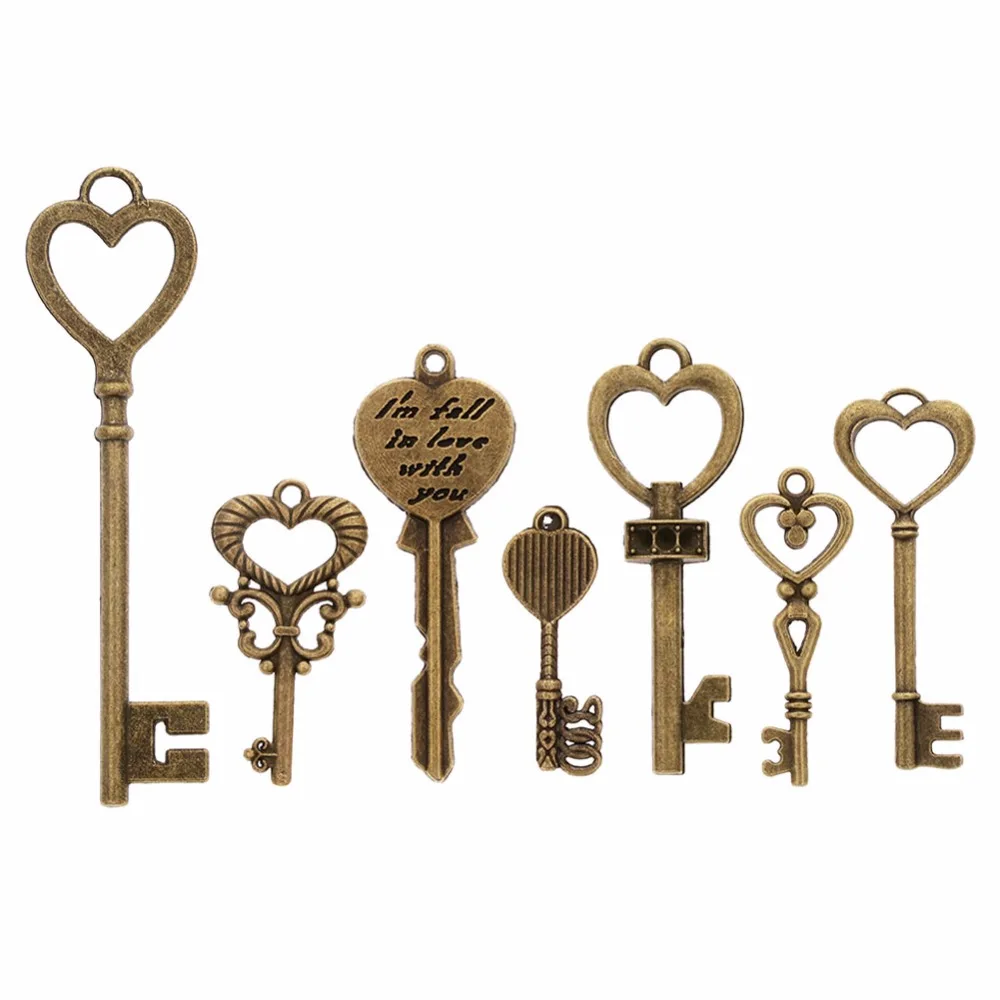 100 шт./компл. античная бронза в ассортименте тематические подвески с ключом